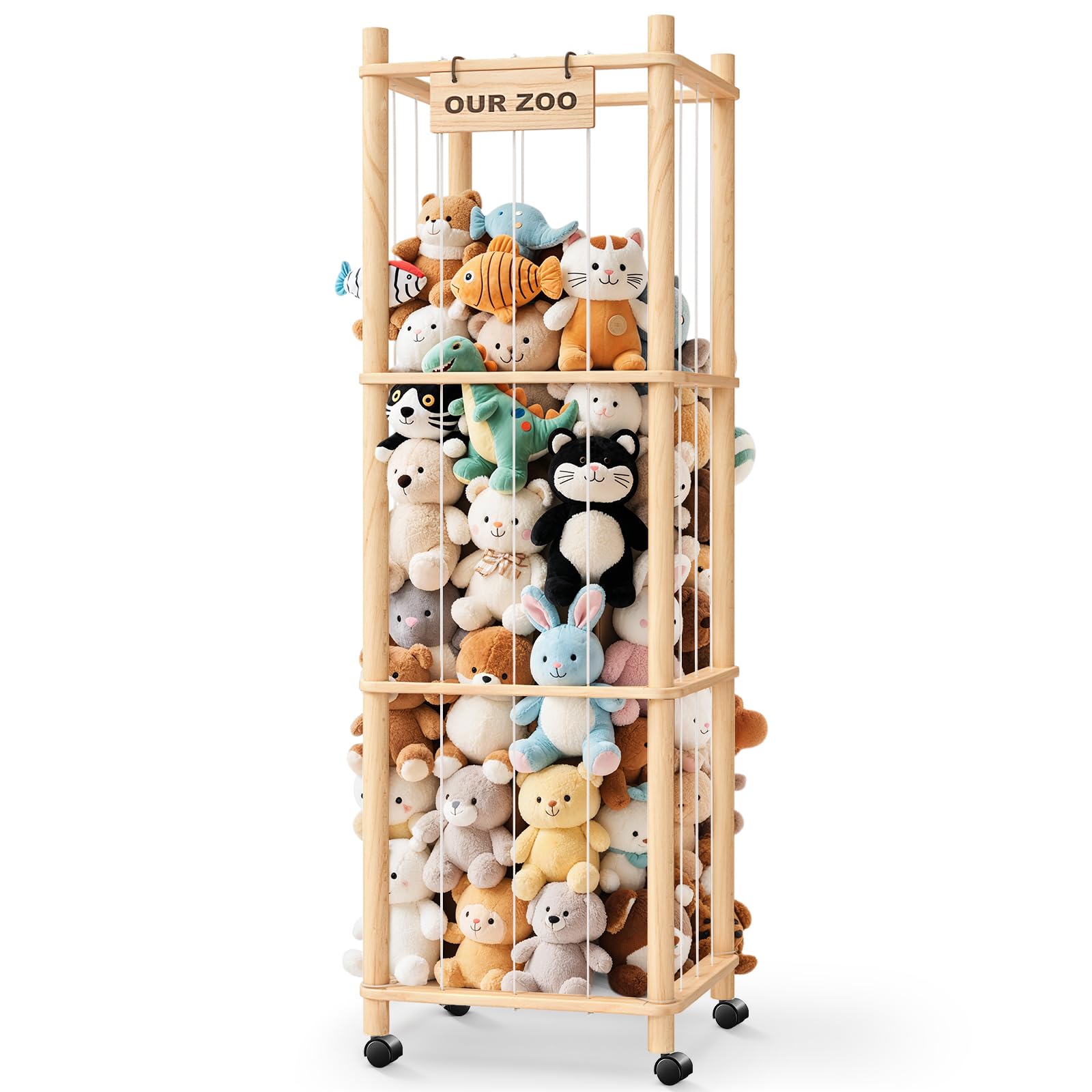 WorldMX extra-large storage zoo with wheels for easy plush toy organization.