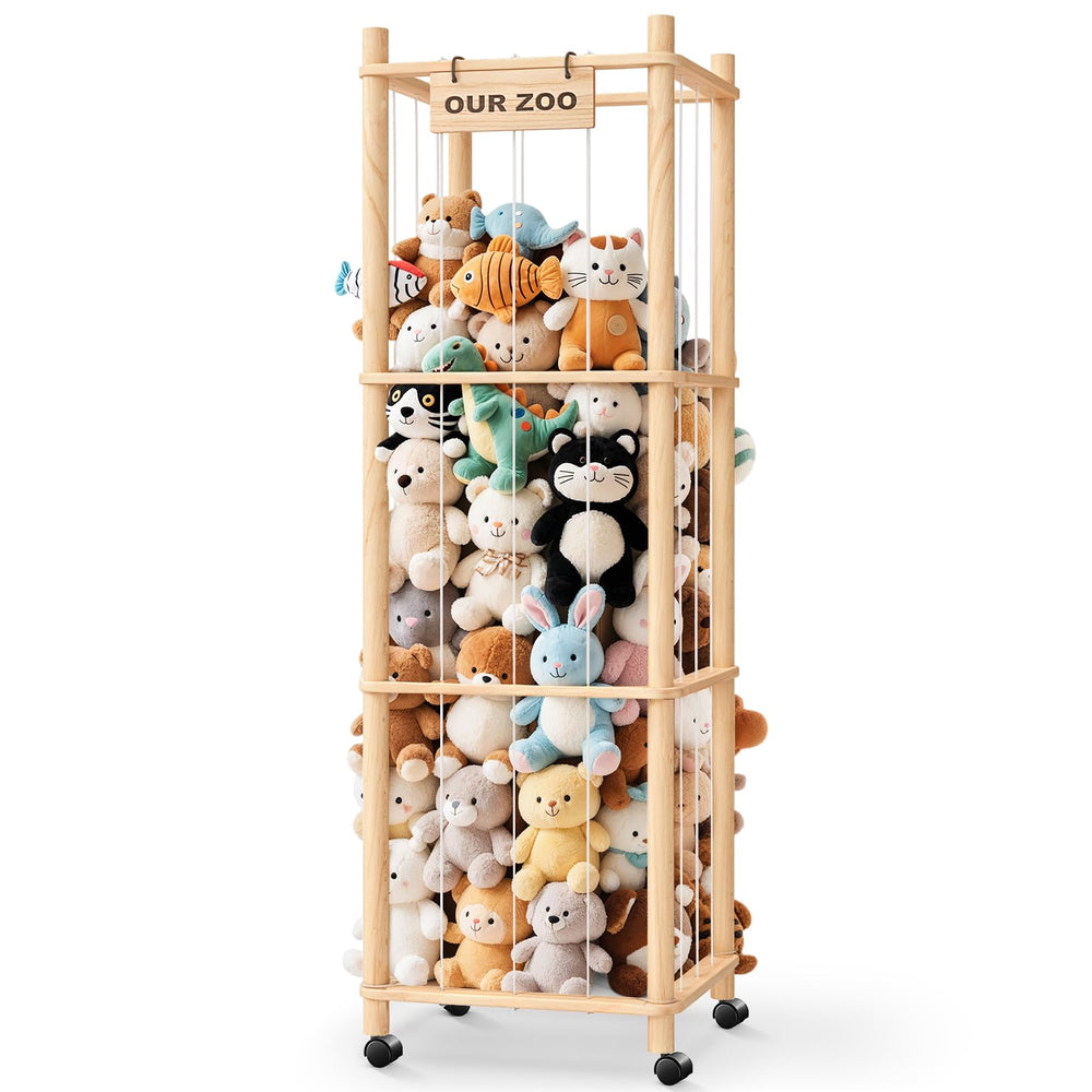 WorldMX extra-large storage zoo with wheels for easy plush toy organization.