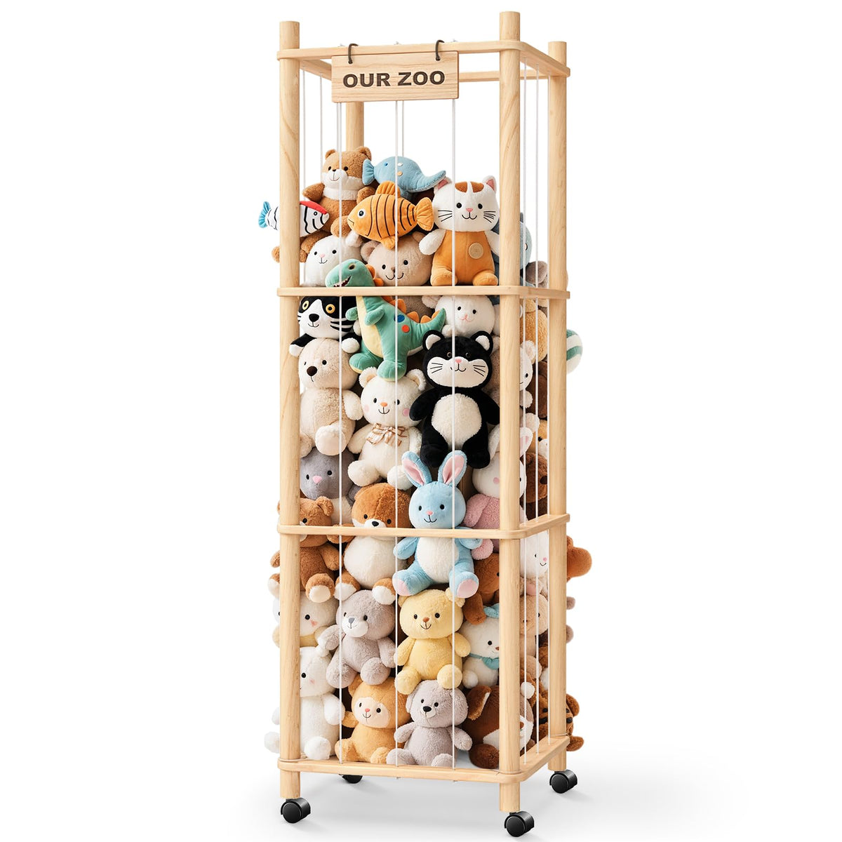 WorldMX extra-large storage zoo with wheels for easy plush toy organization.