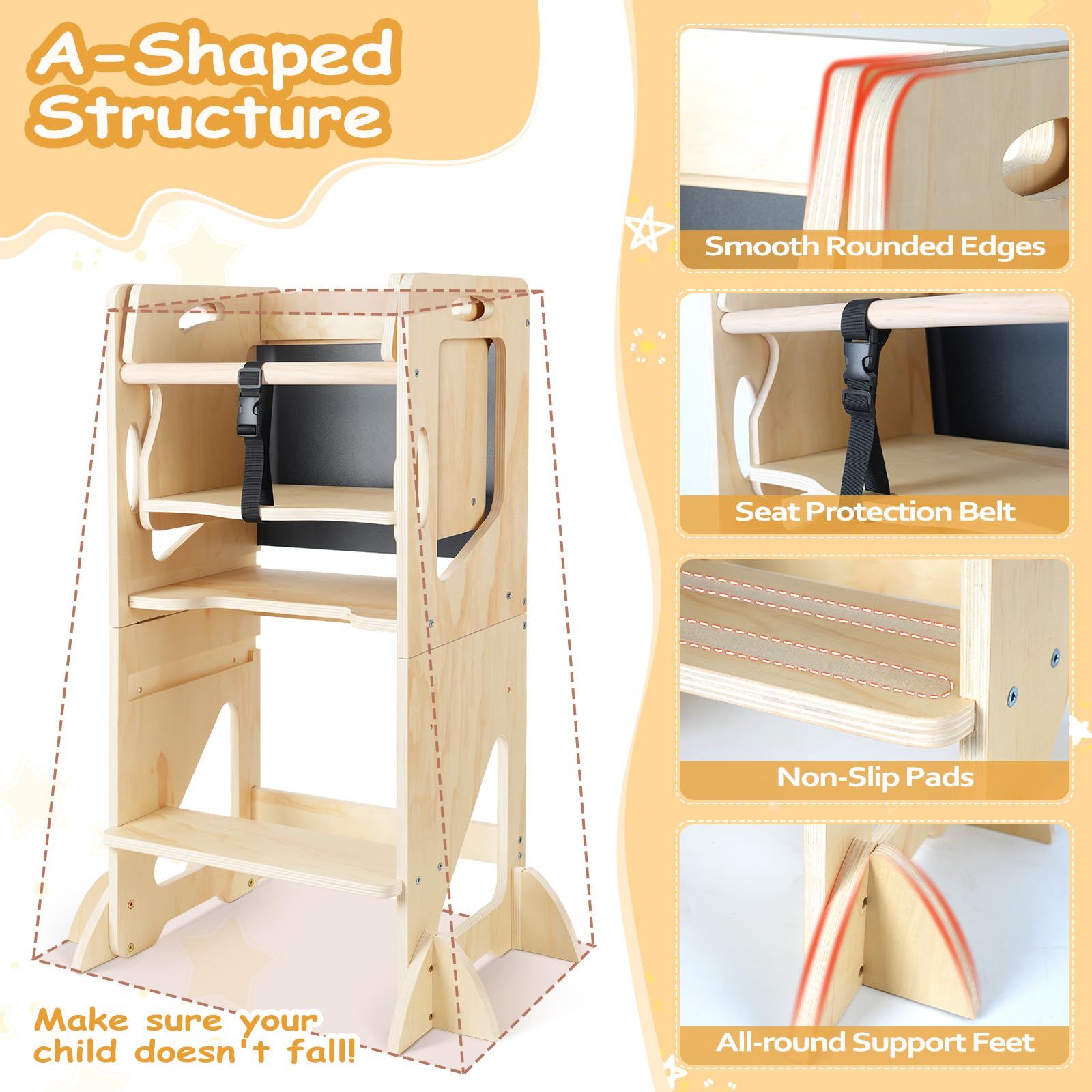 WORLDMX kitchen tower with built in blackboard for drawing and imaginative play