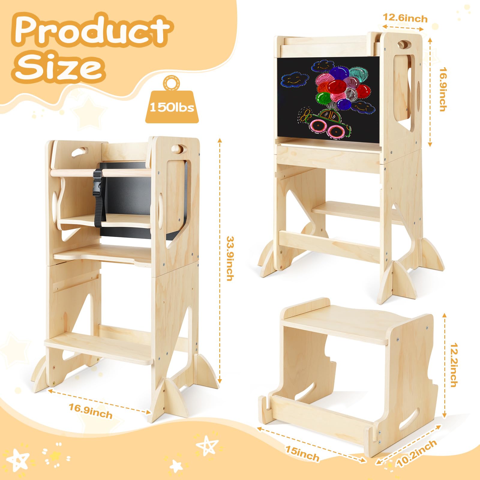 WORLDMX learning tower shows pedal height adjustment for growing kids