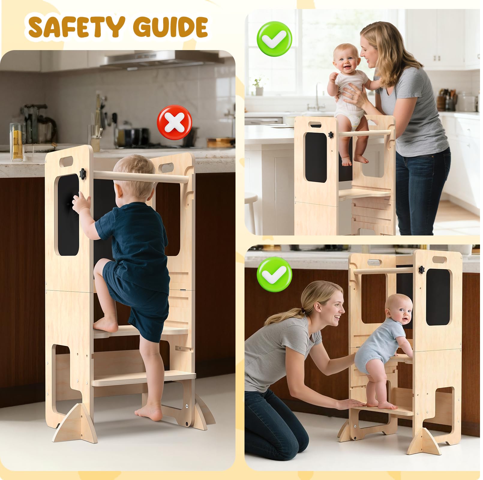 Worldmx wooden kitchen helper grows with your child from age one to three.