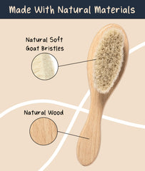 Worthies newborn brush features lotus wood and soft goat bristles for tender scalp care.