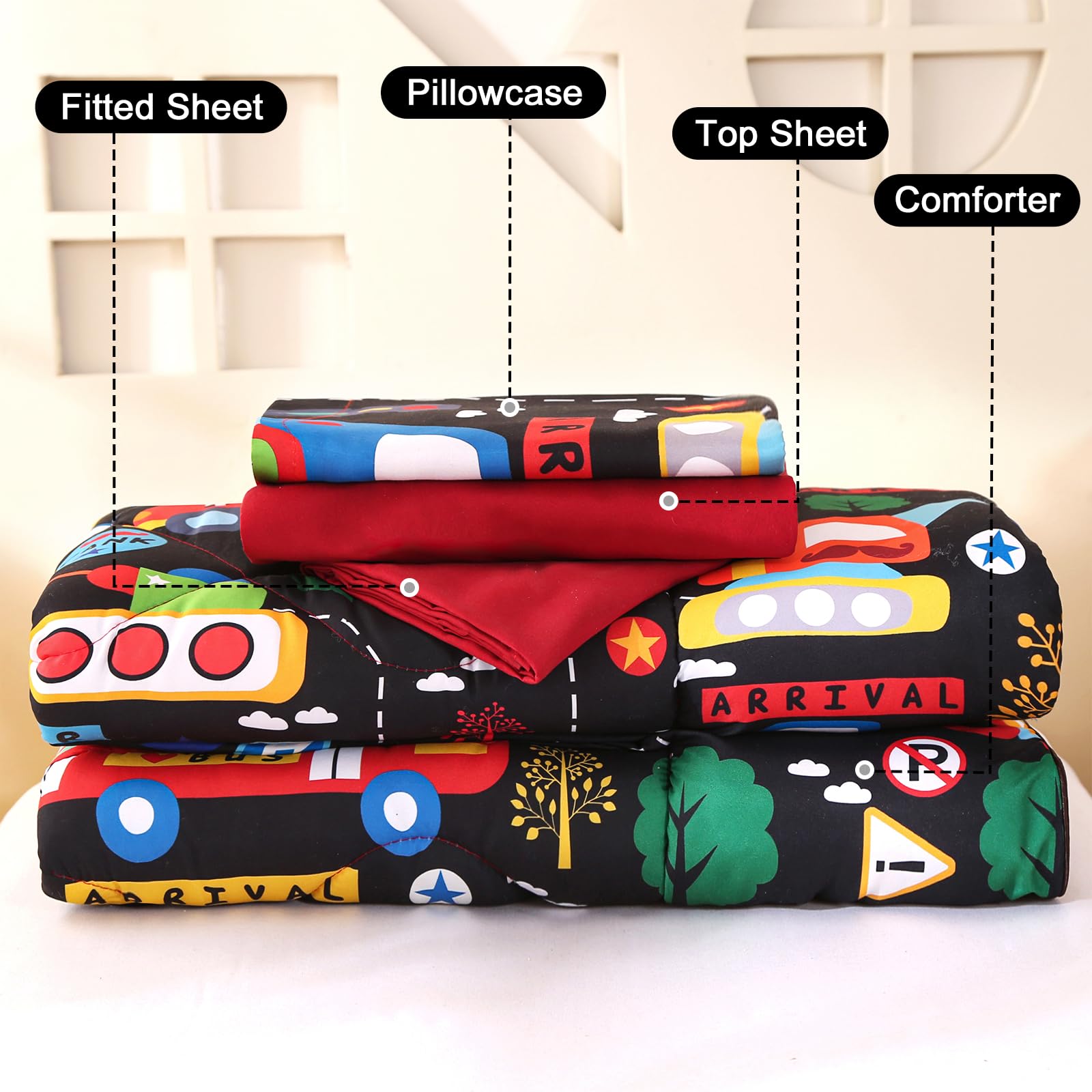 Wowelife 3D vehicles excavator design adds depth and excitement to a toddler bed.