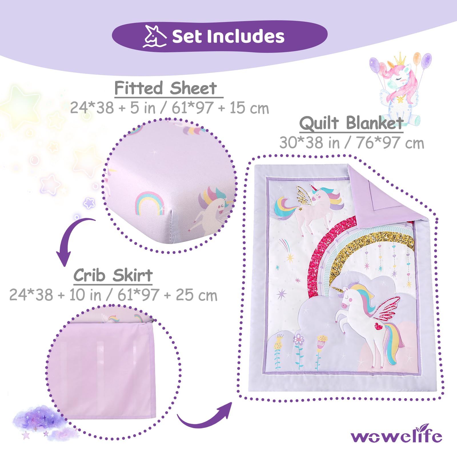 Wowelife baby-nursery-purple-theme colors create a vibrant, soothing sleep space.