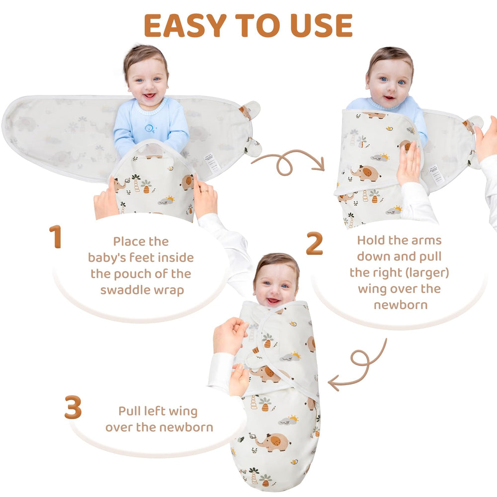Wowelife swaddle measures 22 x 26 inches for snug newborn fit