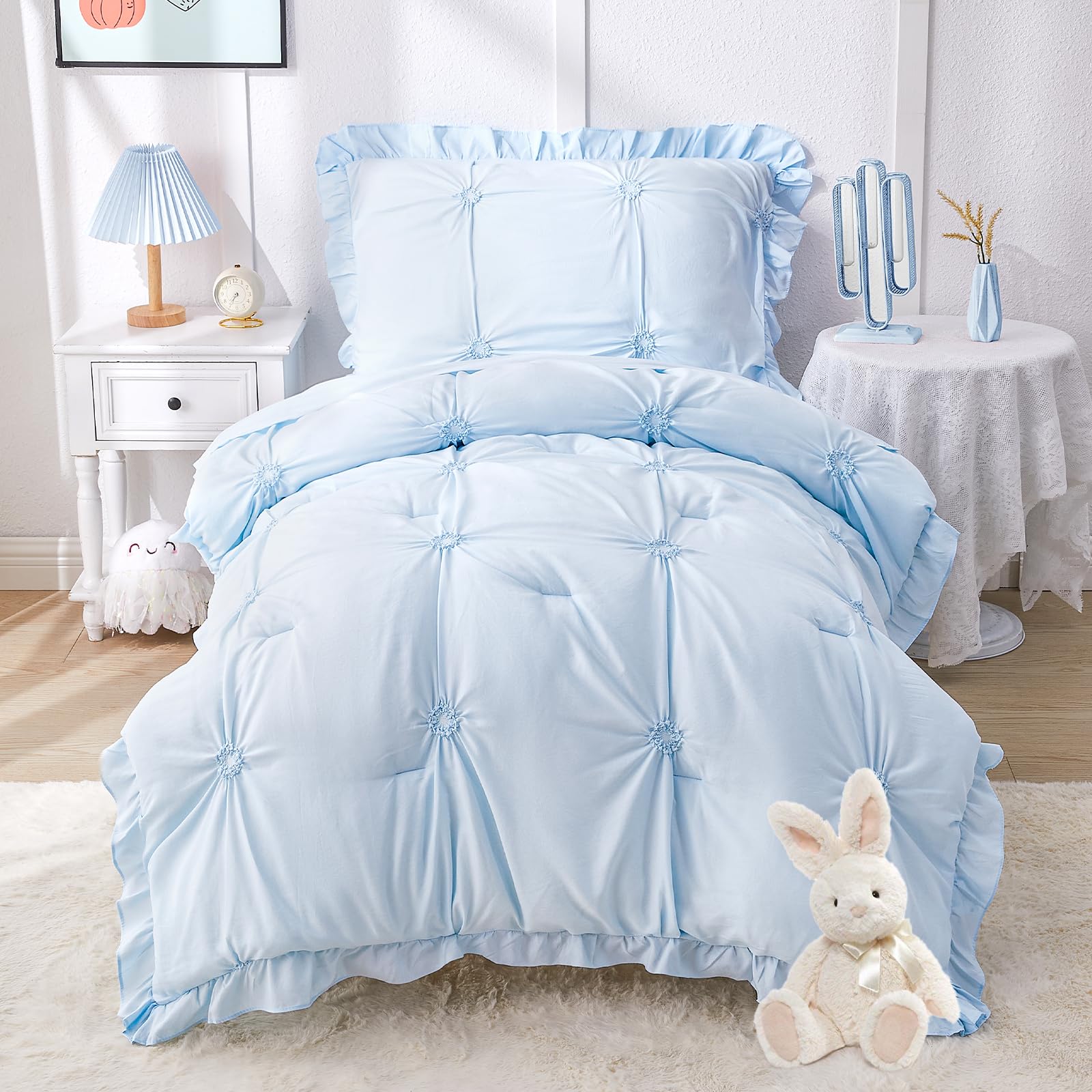 Wowelife boho tufted toddler comforter blue soft fabric for cozy bedtimes.