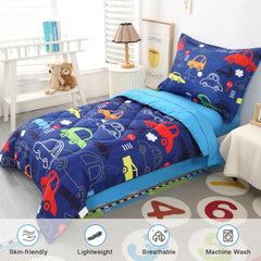 Wowelife car-toddler-bedding-set-fitted-sheet close-up demonstrates deep-pocket fit on toddler bed.