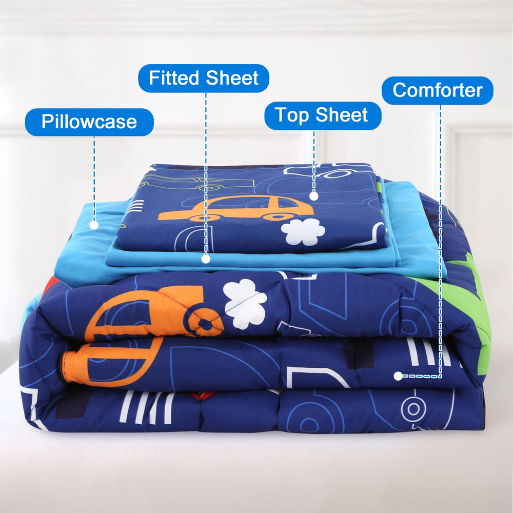 Wowelife car-toddler-bedding-set-room-setup displays organized bed setup for easy bedtime.