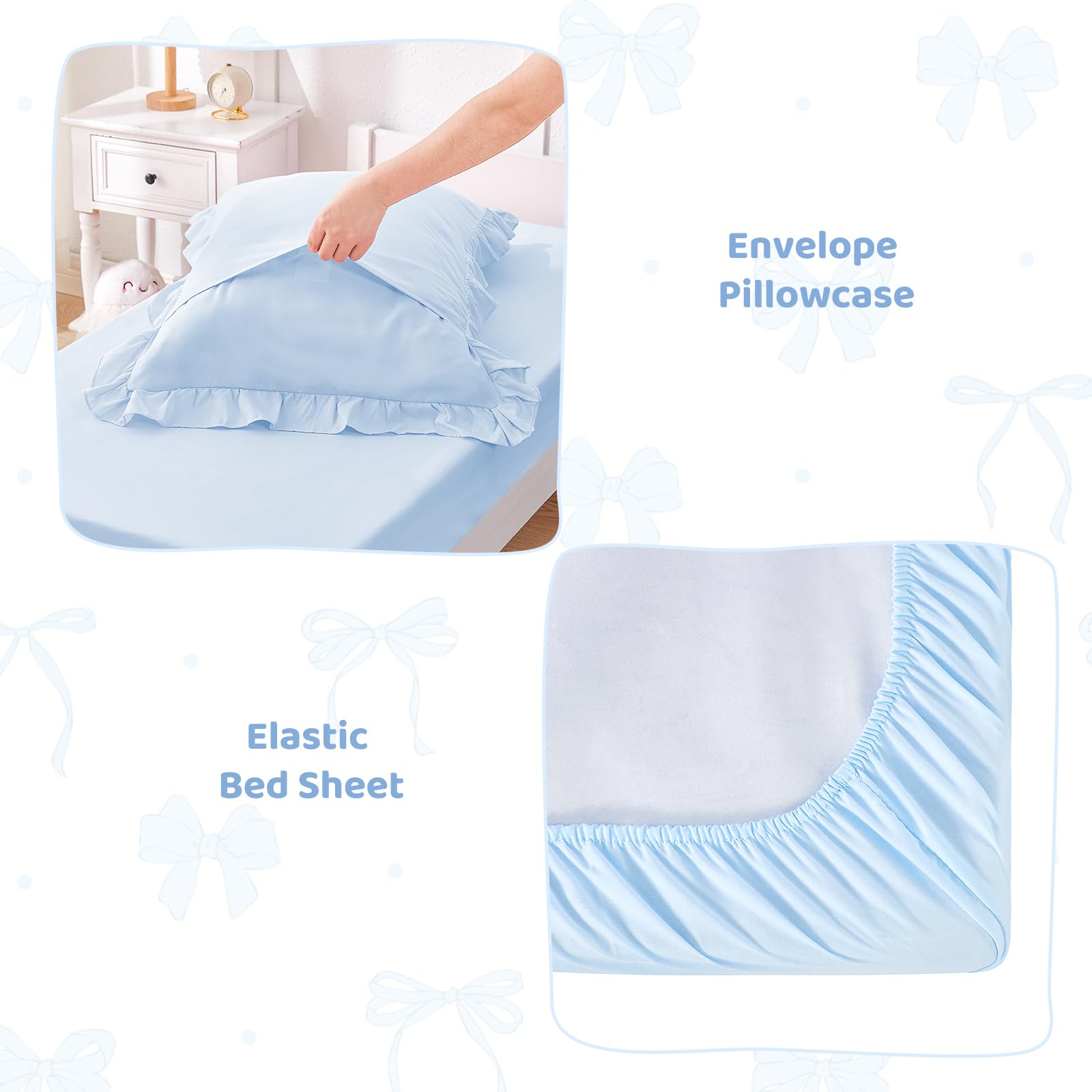 Wowelife comforter detail with ruffles creates a dreamy sleep space.