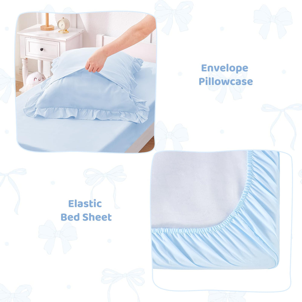 Wowelife comforter detail with ruffles creates a dreamy sleep space.