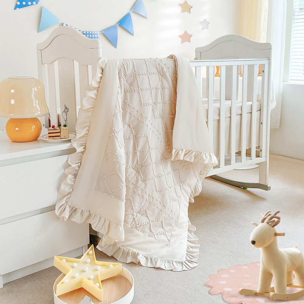 Wowelife crib bedding set comforter—soft beige fabric for cozy naps.