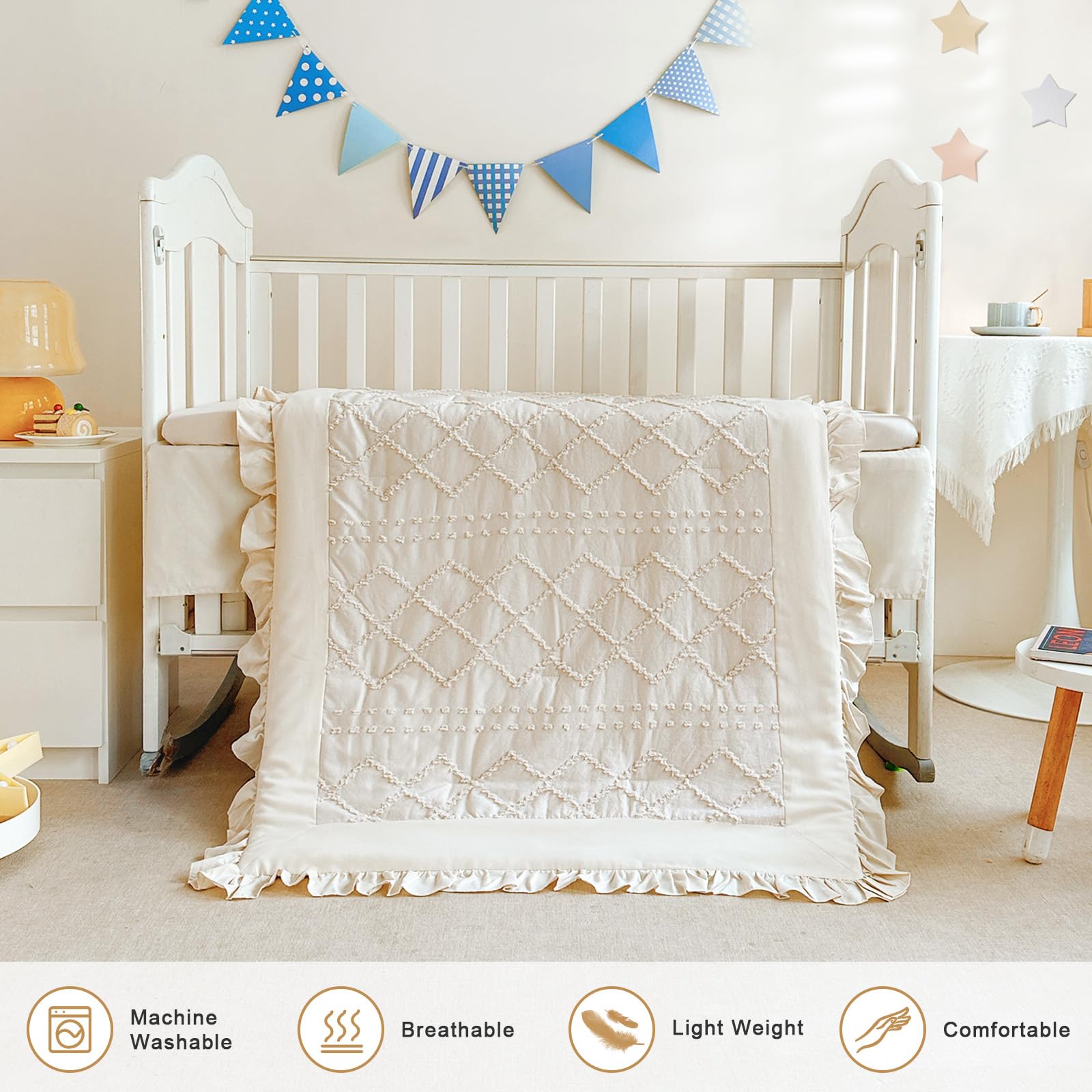 Wowelife crib sheet with all-around elastic stays in place for safe sleep.