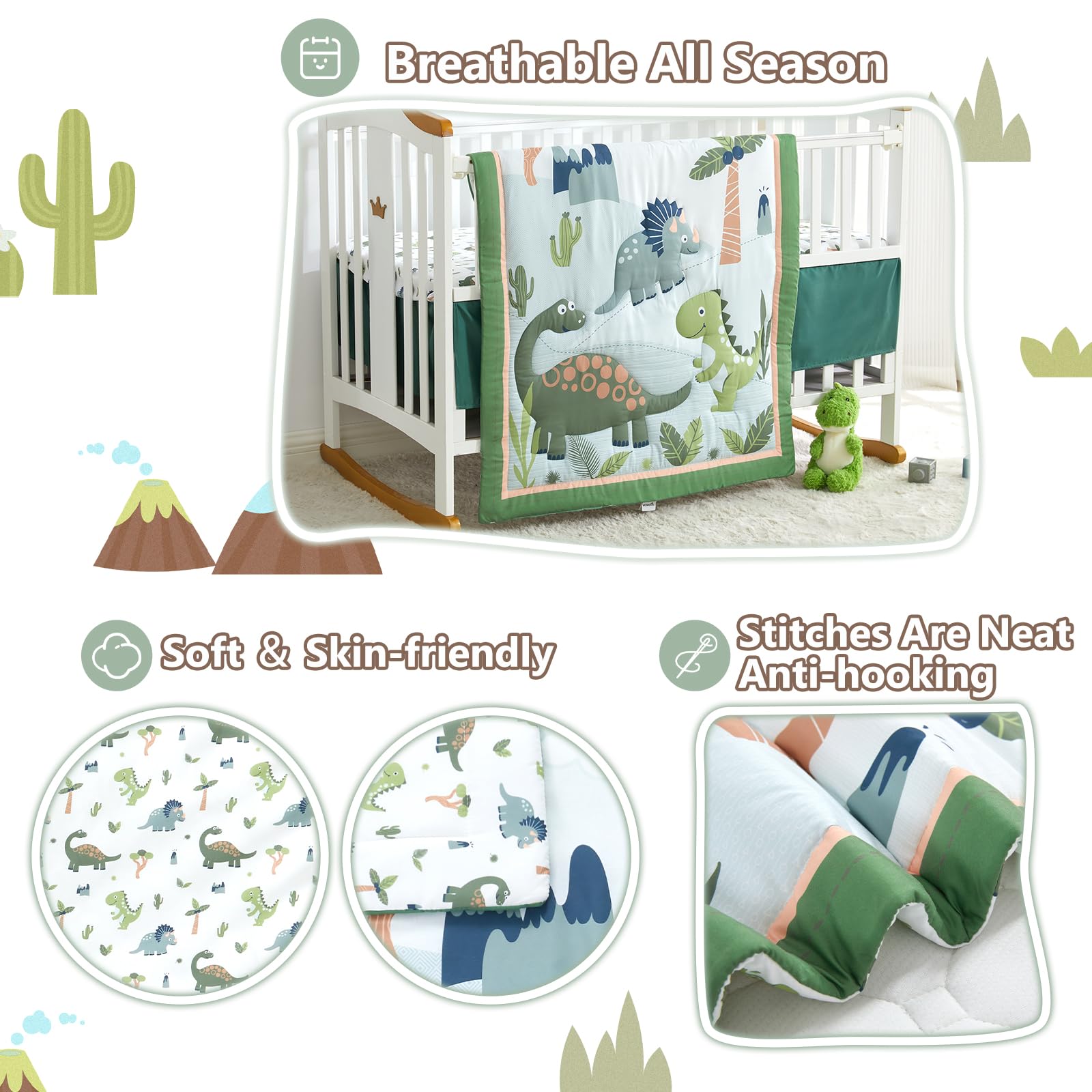 Wowelife Dinosaur Crib Bedding Set dinosaur pattern adds playful theme to nursery