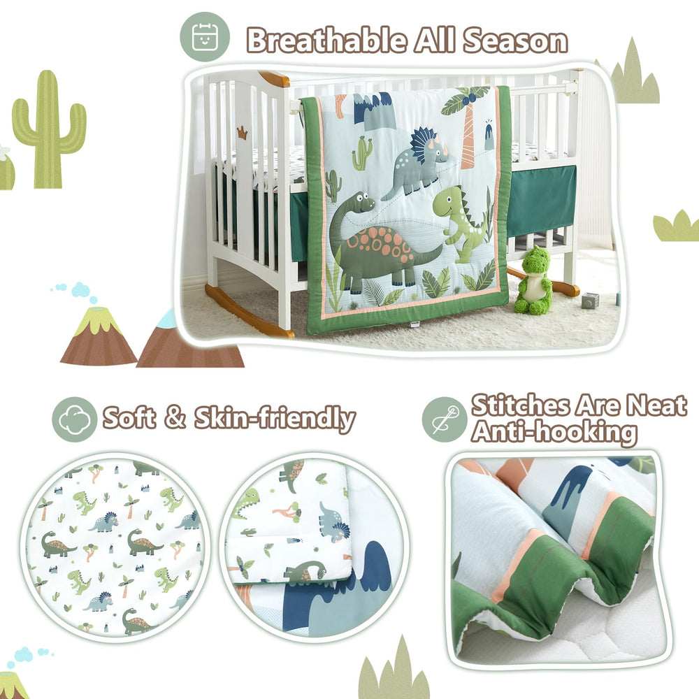 Wowelife Dinosaur Crib Bedding Set dinosaur pattern adds playful theme to nursery