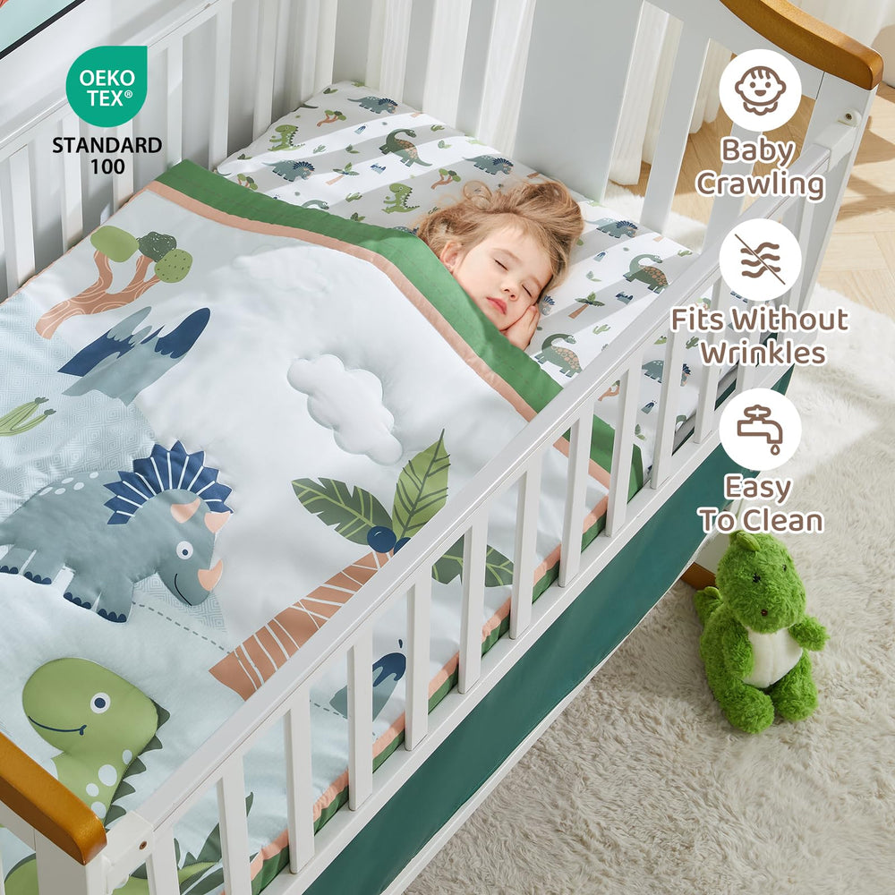 Wowelife Dinosaur Crib Bedding Set fitted sheet elastic edge ensures snug crib fit