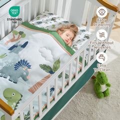 Wowelife Dinosaur Crib Bedding Set fitted sheet elastic edge ensures snug crib fit