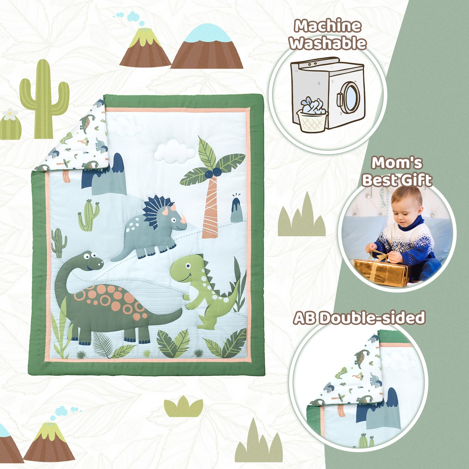 Wowelife Dinosaur Crib Bedding Set nursery display-ready setup for new parents