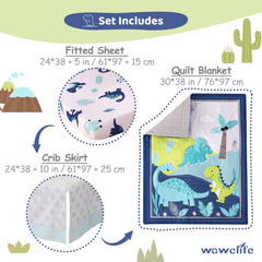 Wowelife dinosaur pattern detail adds playful blue accents to nursery