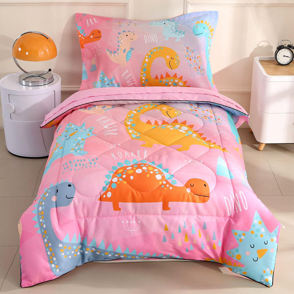 Wowelife dinosaur toddler bedding pink comforter—soft, breathable warmth for restful naps.