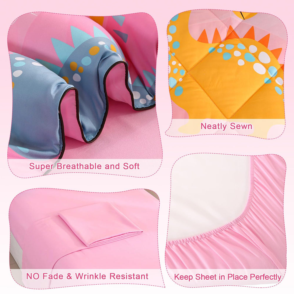 Wowelife dinosaur toddler bedding pink pillowcase—soft, breathable fabric for gentle mornings.