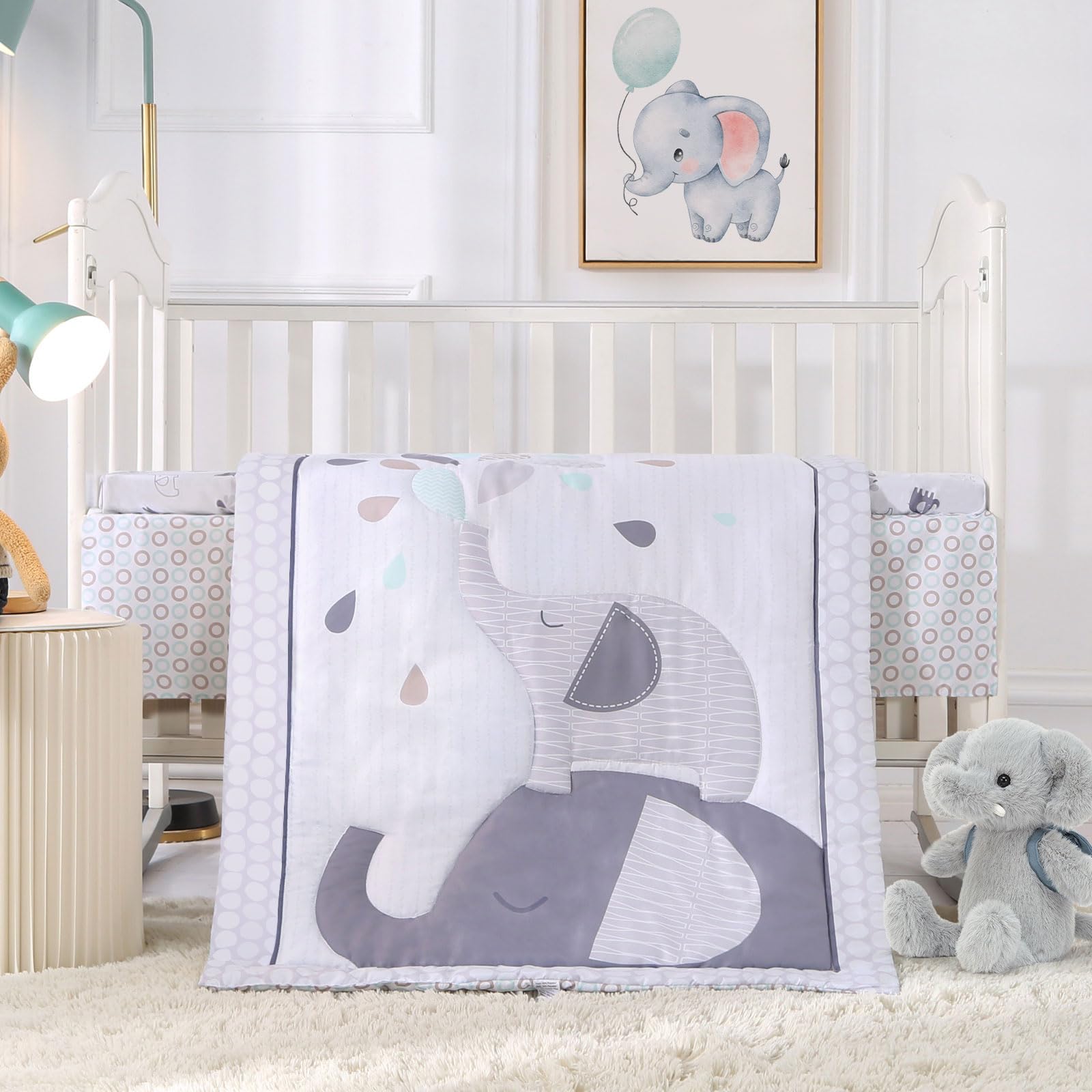 Wowelife Elephant crib bedding comforter adds soft warmth with a playful elephant design