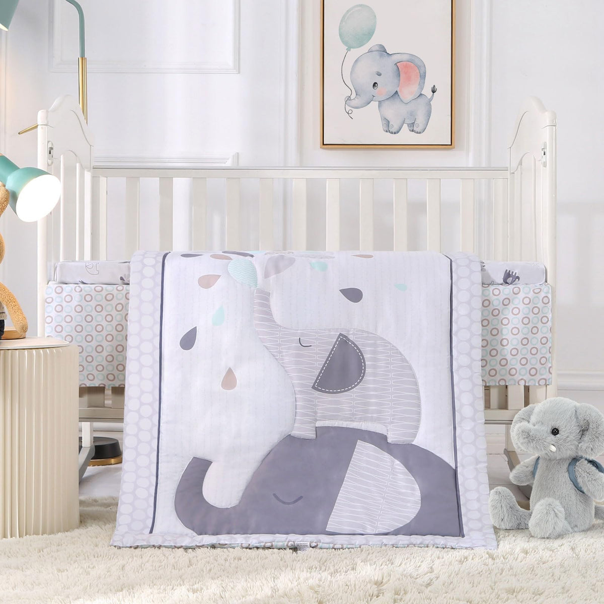 Wowelife Elephant crib bedding comforter adds soft warmth with a playful elephant design