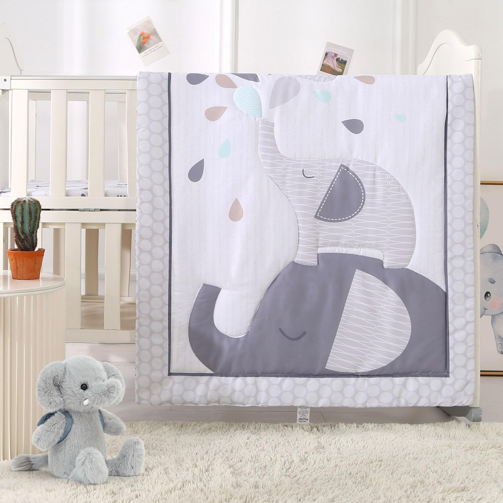 Wowelife Elephant crib bedding crib-skirt anchors a dreamy nursery with elephant motif