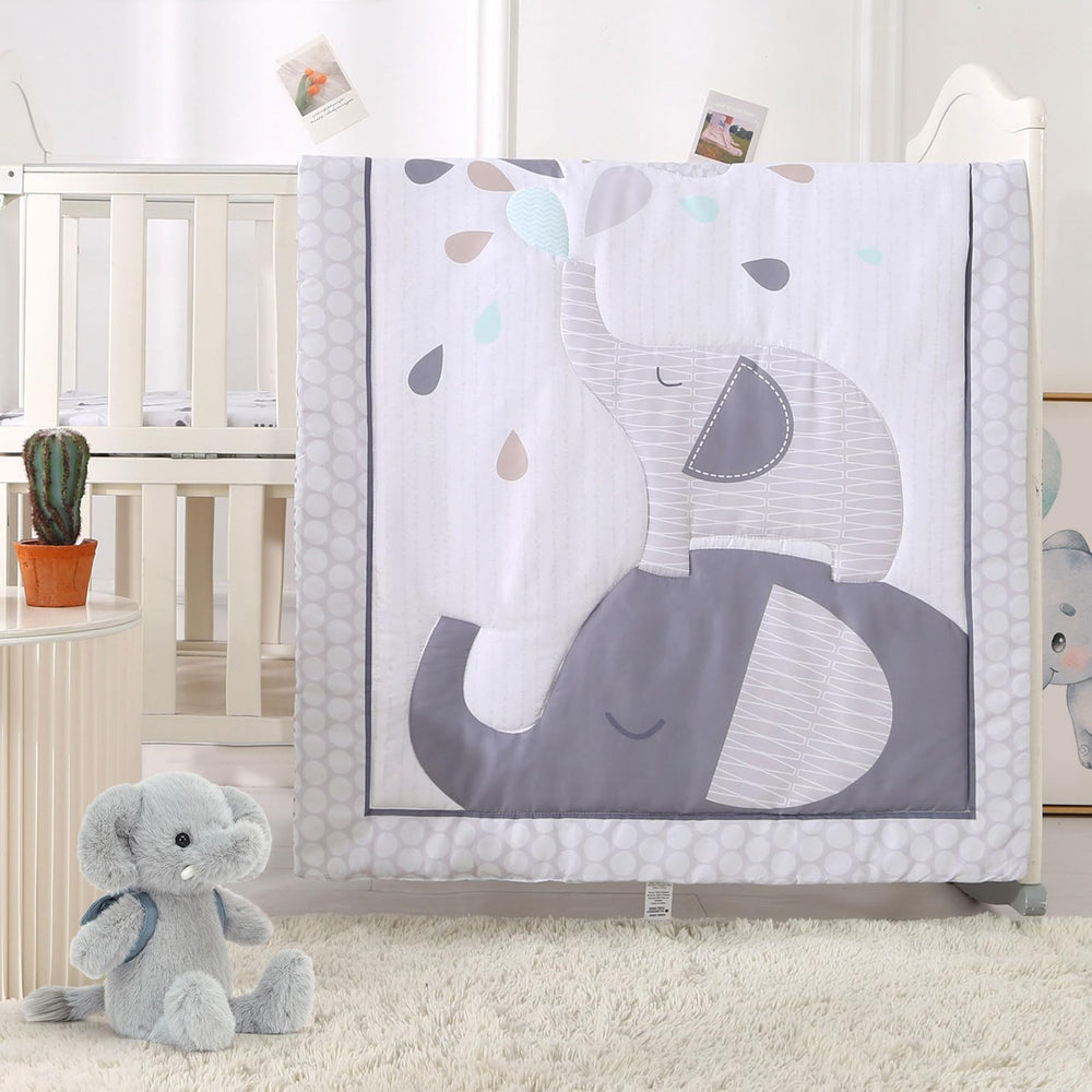 Wowelife Elephant crib bedding crib-skirt anchors a dreamy nursery with elephant motif