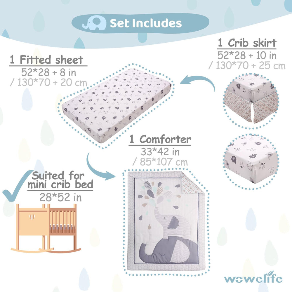 Wowelife Elephant-crib-bedding elastic-sheet delivers secure fit and easy care