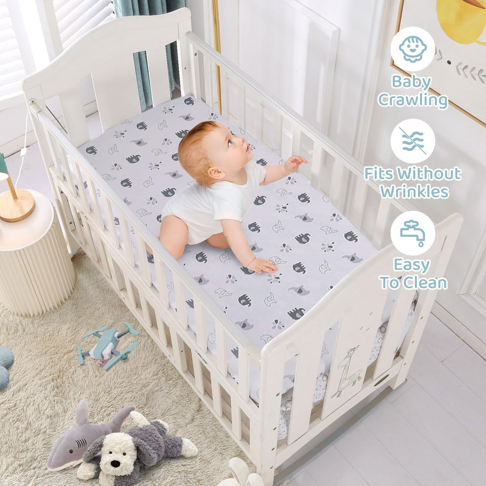 Wowelife Elephant-pattern nursery bedding creates a soft, soothing sleep space