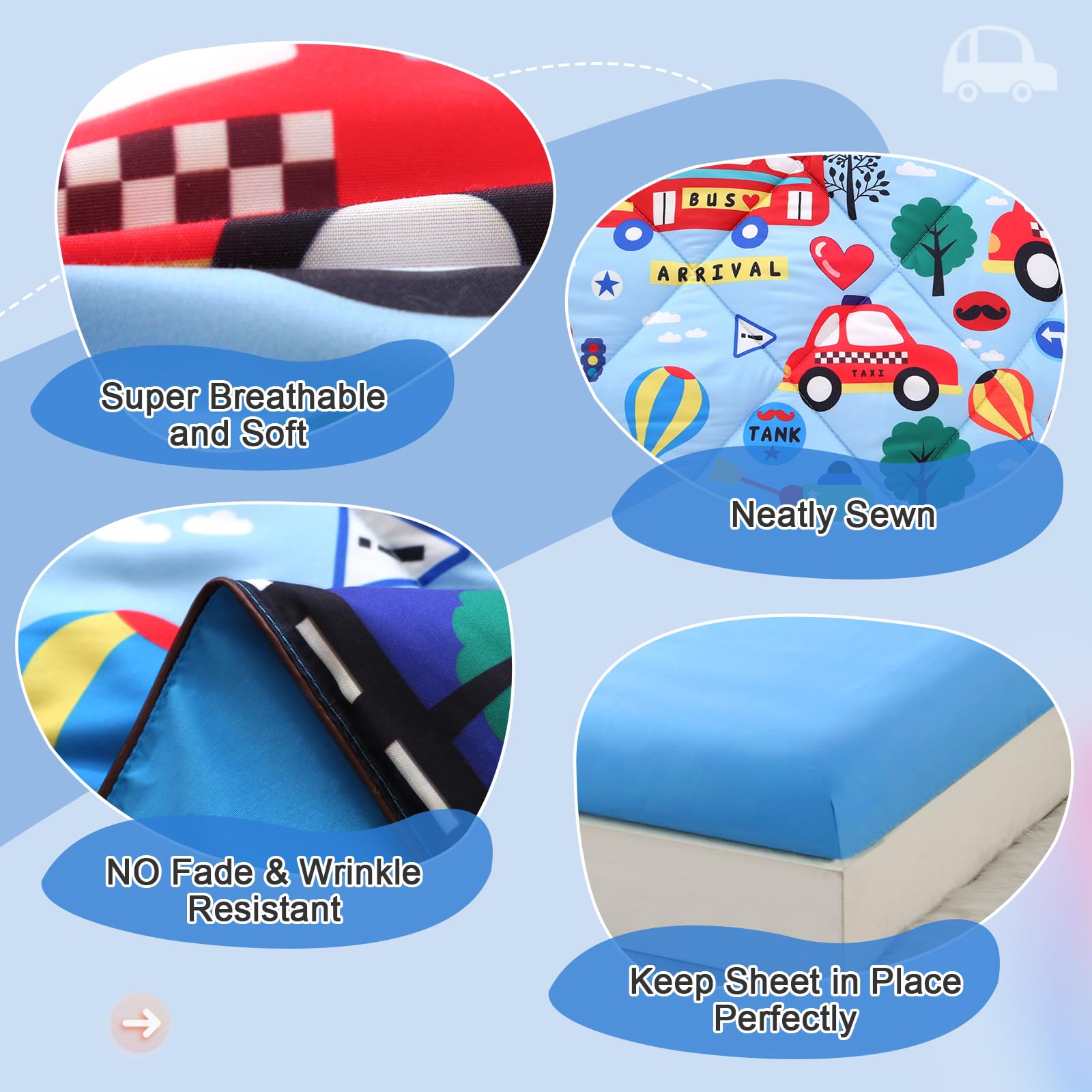 Wowelife fitted sheet 28x52-8 ensures secure toddler bed fit.
