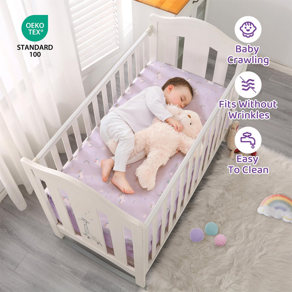 Wowelife mini-crib-sheet 24x38 showcases all-around elastic for a snug, secure fit.