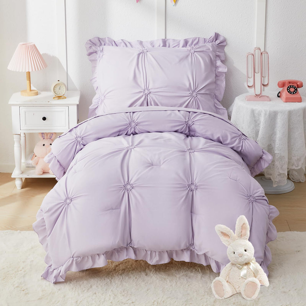 Wowelife Princess toddler bedding set close-up of ruffles and jacquard embroidery for cozy feel