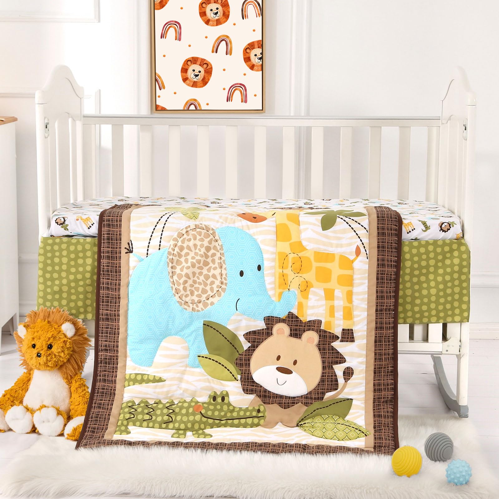 Wowelife safari crib bedding sheet with all-around elastic for secure mini crib fit