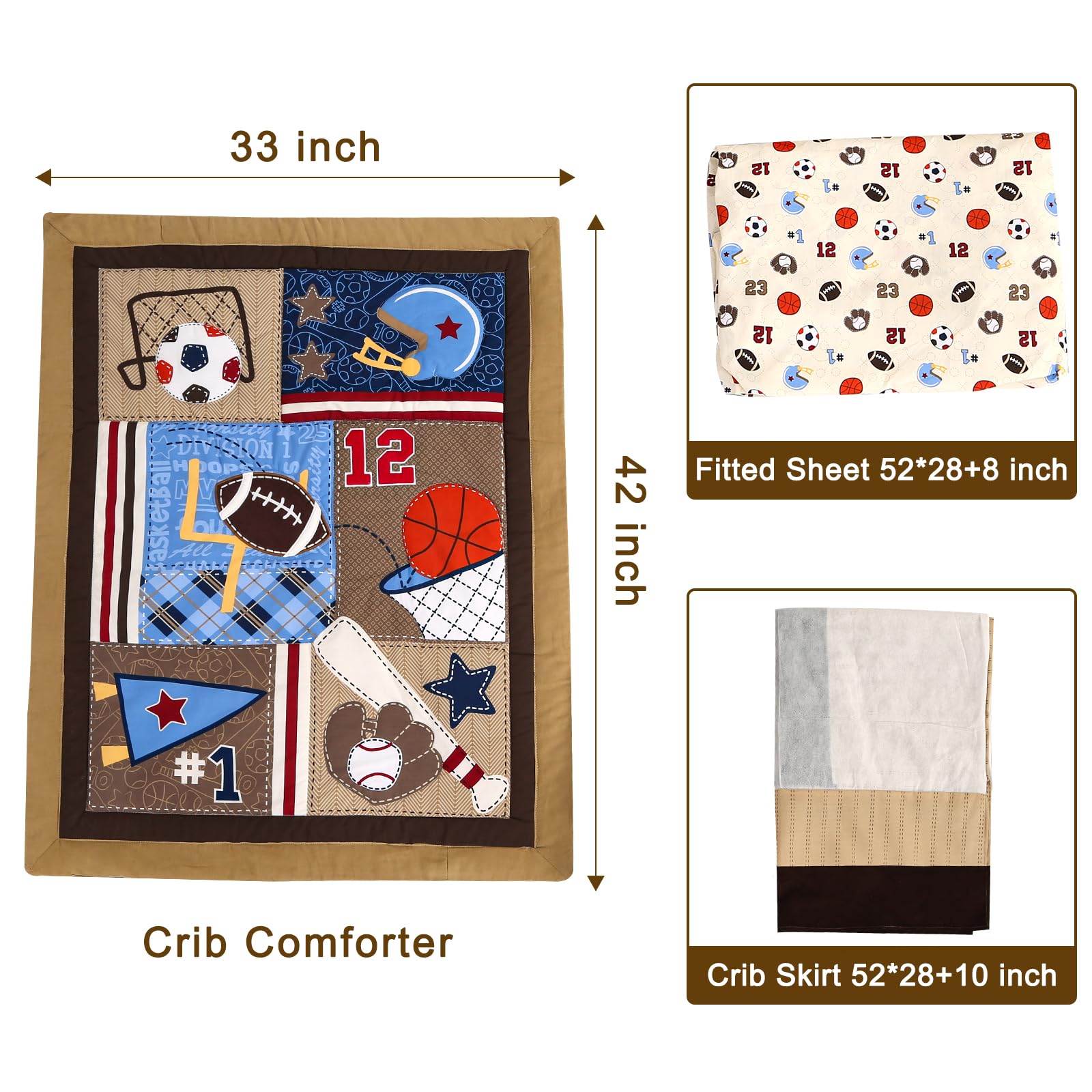 Wowelife sports crib bedding fitted sheet with all-around elastic for secure, snug crib fit.