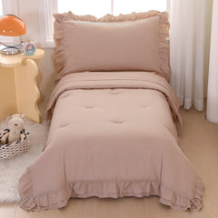 Wowelife toddler bedding beige double-ruffles comforter cozy sleep ambiance
