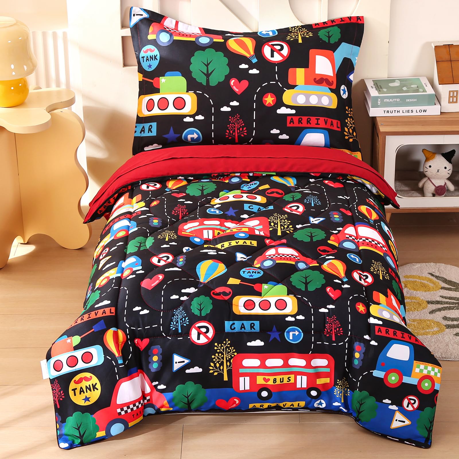 Wowelife toddler bedding comforter in black transportation invites imaginative play and cozy nights.