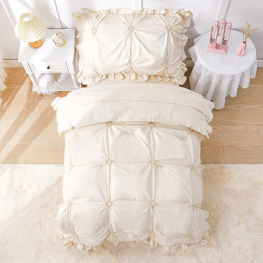 Wowelife beige top sheet with ruffles demonstrates breathable weave for all-season comfort
