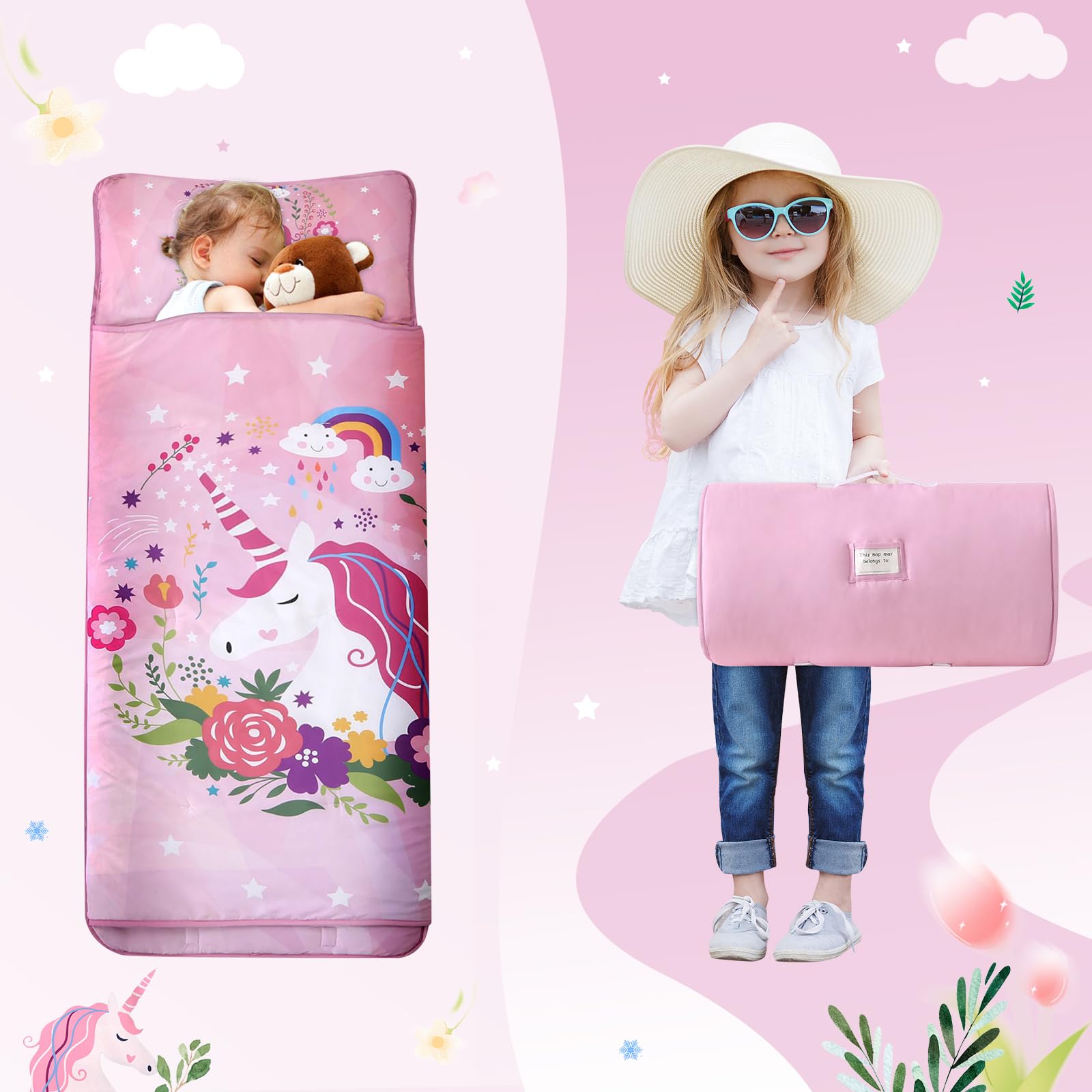 Wowelife nap mat carrying strap shown for easy transport.