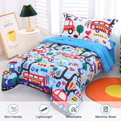 Wowelife top sheet blue car design enhances cozy nap times.