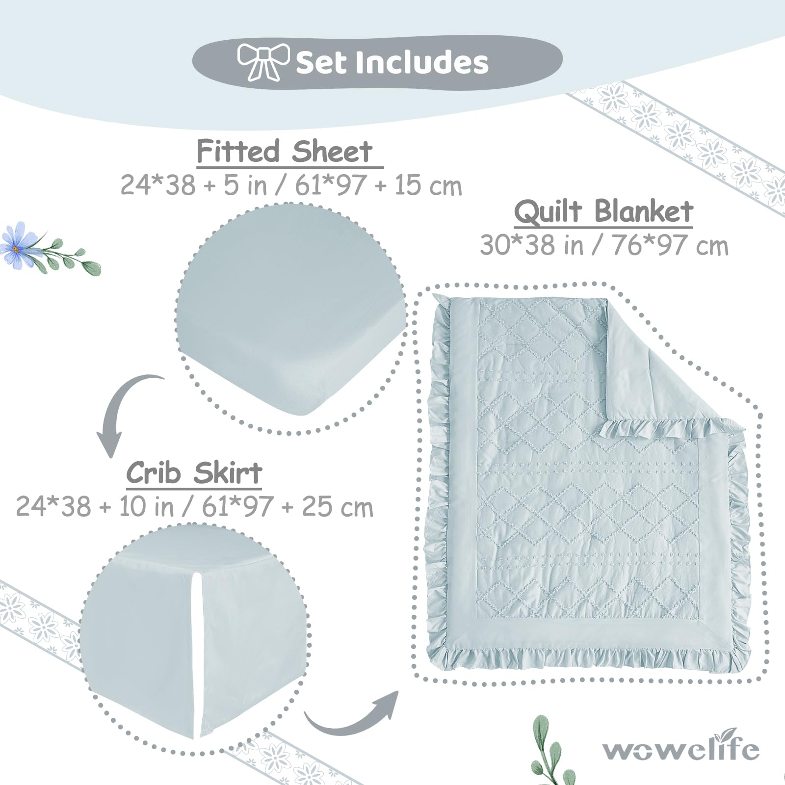 Wowelife tufted jacquard blue pattern close-up highlighting unique boho design for stylish nursery