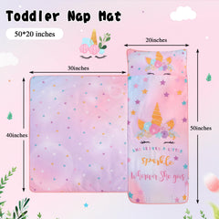 Wowelife Unicorn Nap Mat pink design with cozy blanket inside for naps.
