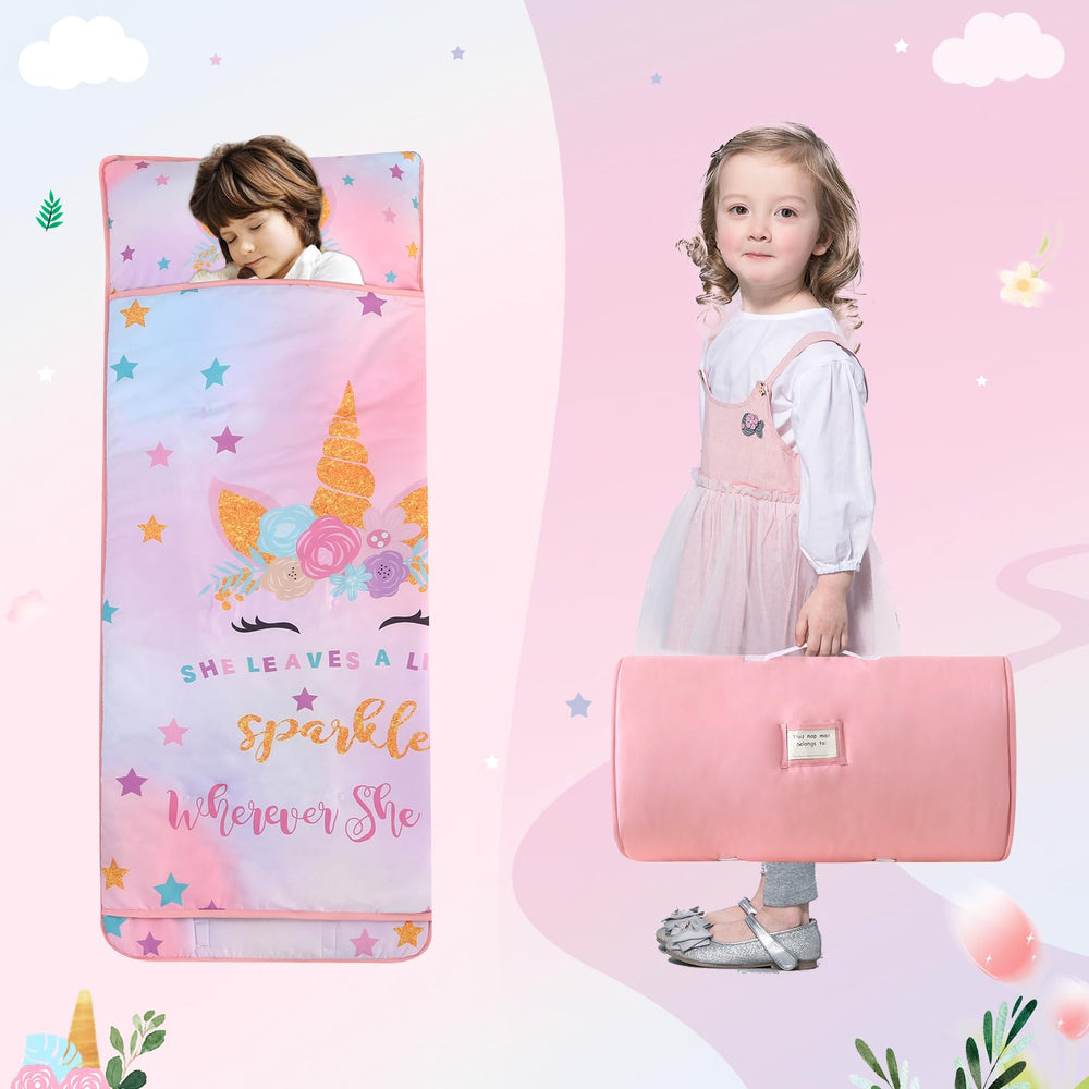 Wowelife Unicorn Nap Mat shows size details to support daycare use.