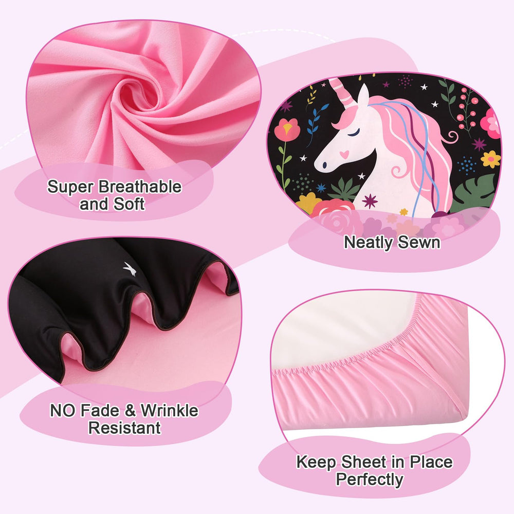 Wowelife unicorn-toddler-bedding-set-flat-sheet emphasizes moisture-wicking fabric for daytime naps.