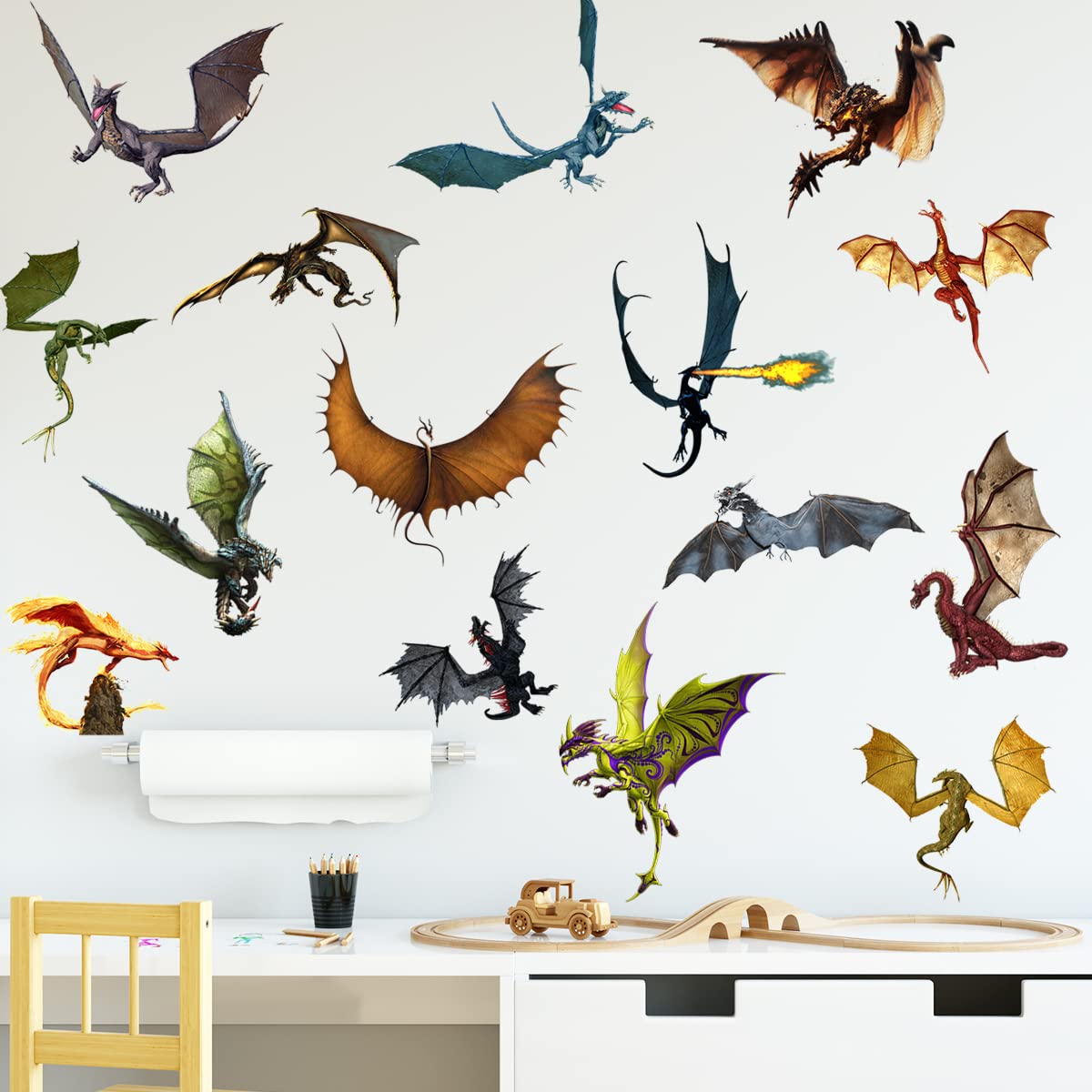 WOYINIS 3D dragon wall decal classroom-layout—durable vinyl suitable for busy learning spaces