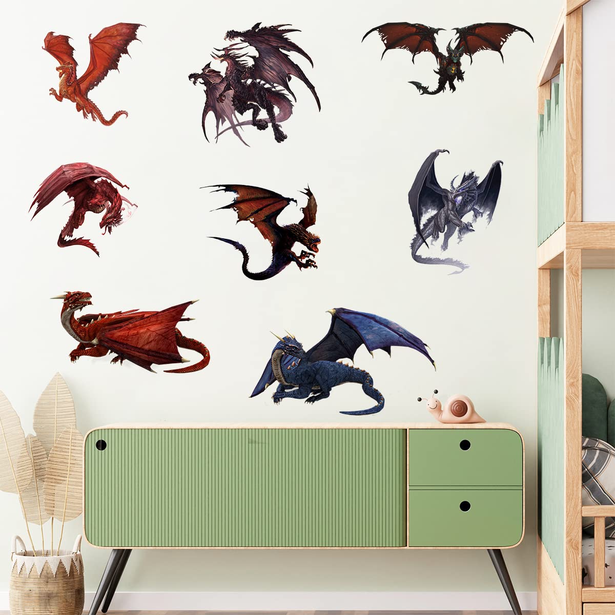 WOYINIS 8 big 3D dragon wall stickers brighten living rooms with dramatic wall art.