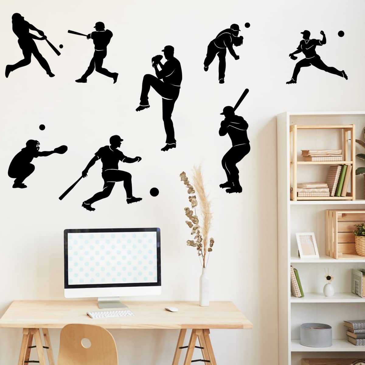 WOYINIS baseball player silhouette wall art creates a playful atmosphere in classrooms or game rooms.