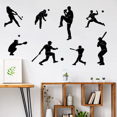 WOYINIS baseball player silhouette wall art pieces with bright colors for playrooms and living spaces.