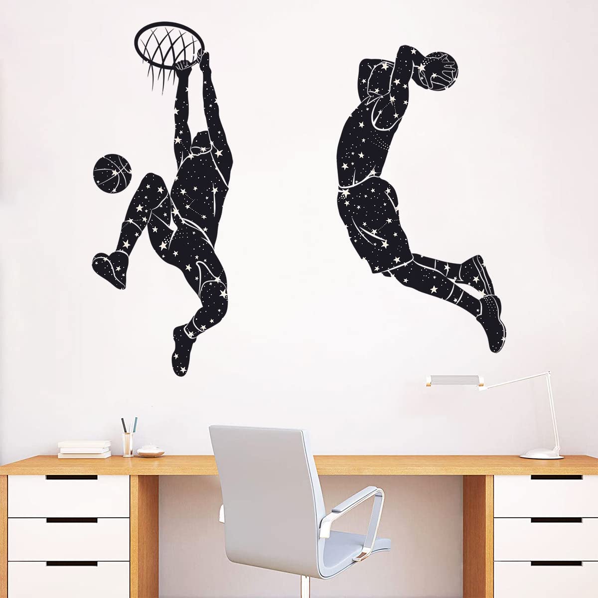 WOYINIS basketball dunk wall decal adds sporty flair to teen bedroom walls for motivation.